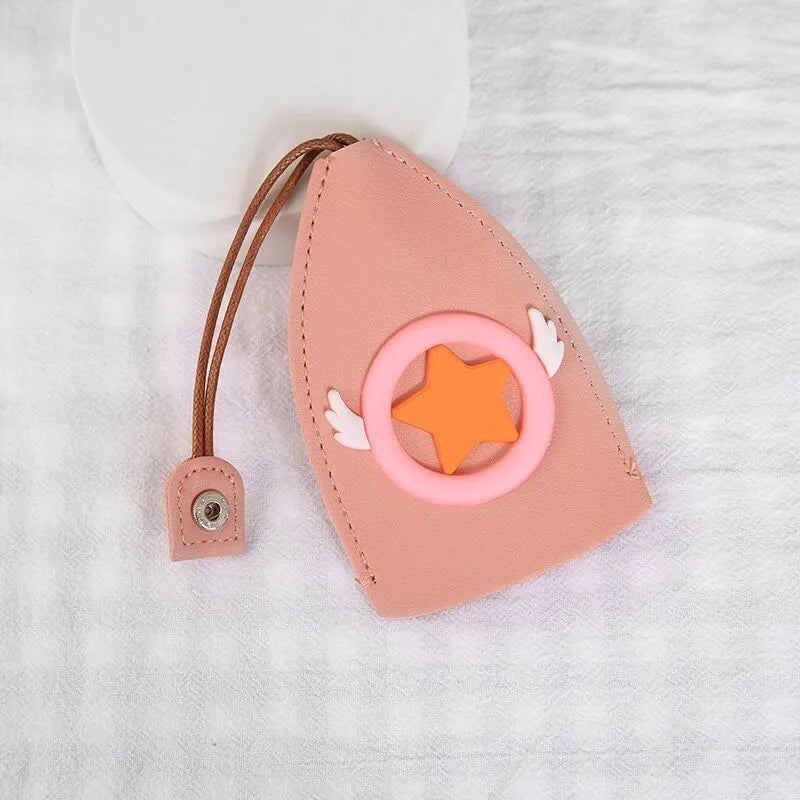 Cartoon pull-out key case in PU leather with colourful design, showing compact 14cm by 7.5cm dimensions