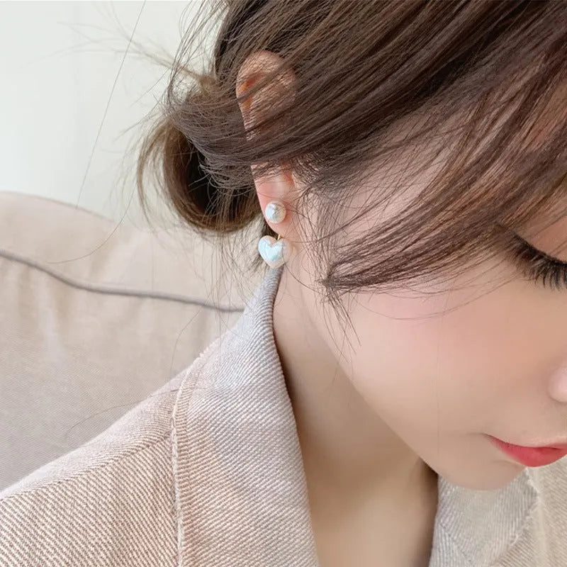 Women's Korean-style heart-shaped pearl stud earrings with electroplated alloy and artificial gemstones