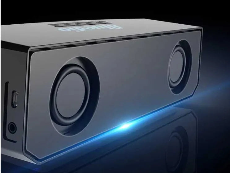 Black rectangular BS-6 cloud smart speaker with Bluetooth connectivity on desktop