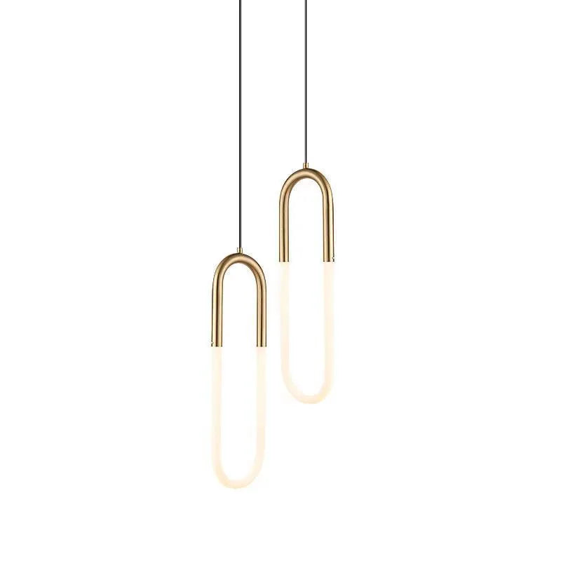 Nordic minimalist U-shaped pendant light with brushed nickel finish and tri-colour dimming for bedroom ceilings