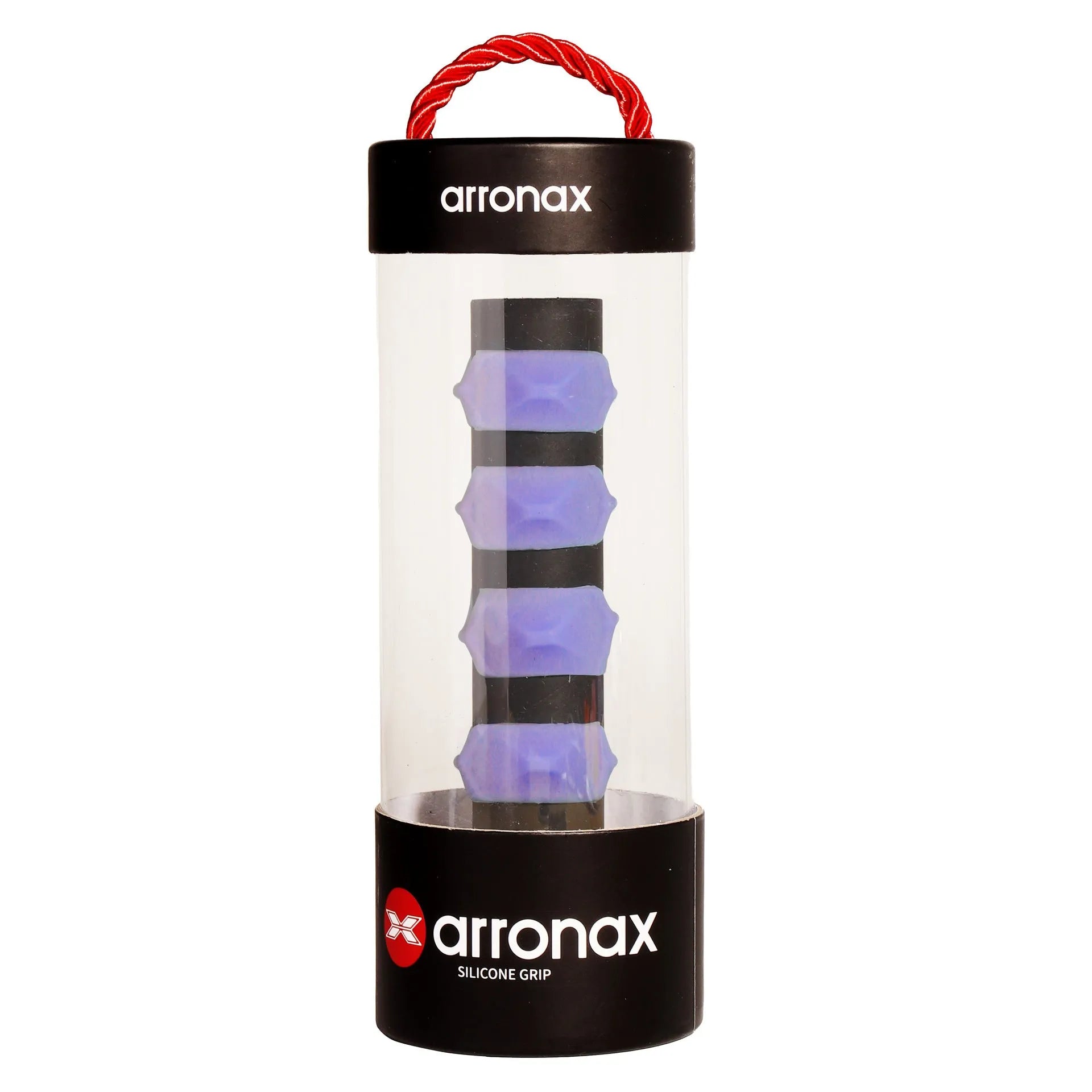 Silicone racquet hand rubber buckle in multiple colours on a sports background.