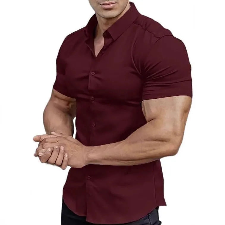 Men's short sleeve printed casual shirt in cardigan style with collar, available in multiple colours