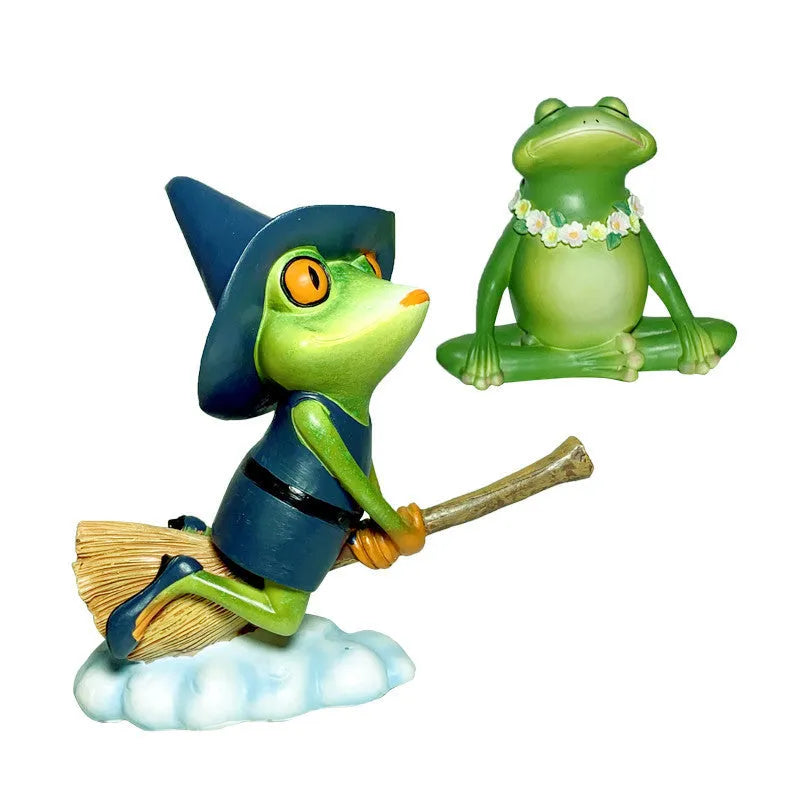 Magic Yoga Frog plastic and resin home ornament in RDW123 colour on a shelf.
