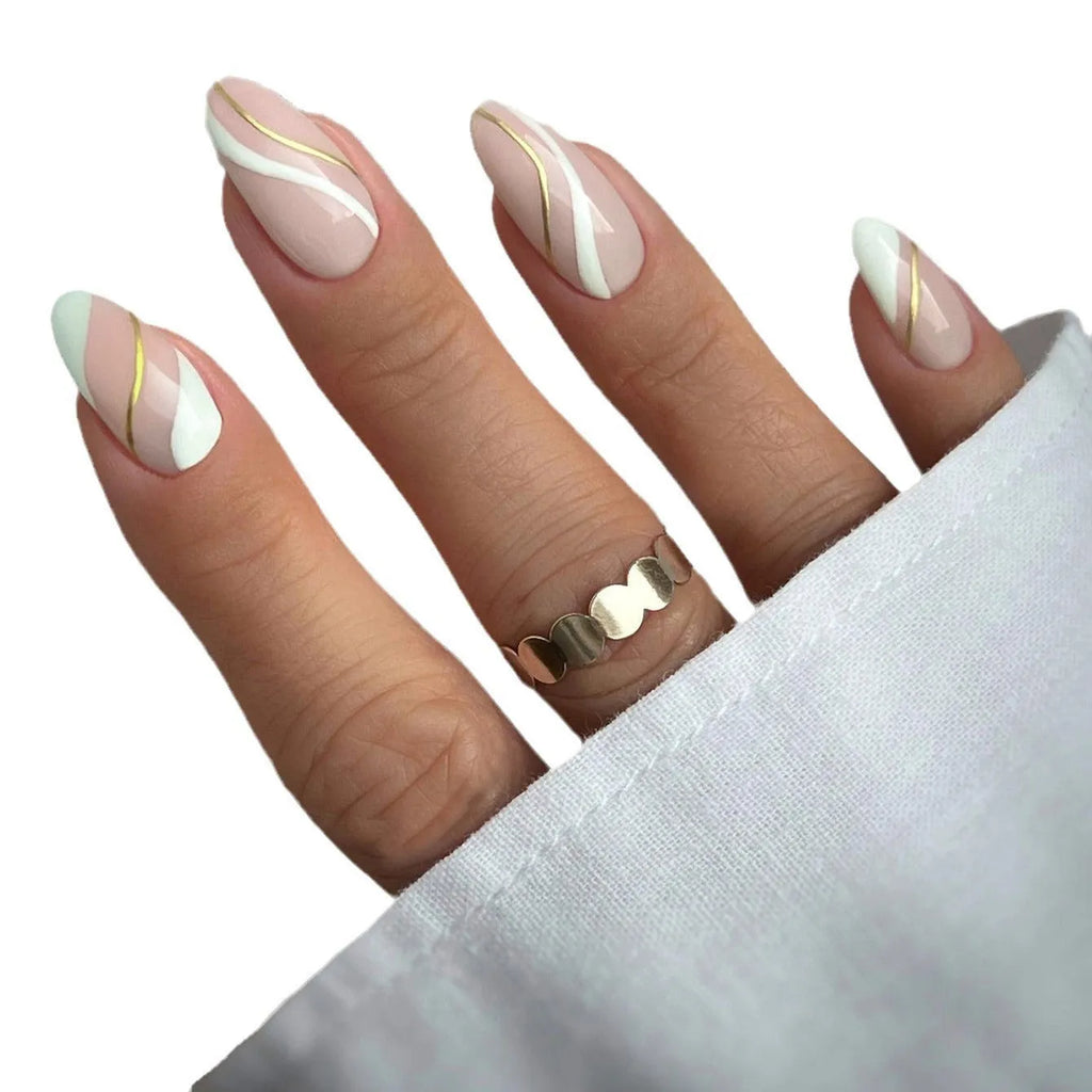 Golden lines plaid pattern wearable nail stickers with drop shape design and JF0518 jelly-like colour