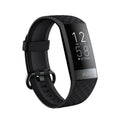 Black smart health bracelet with screen showing blood pressure and ECG readings on wrist.