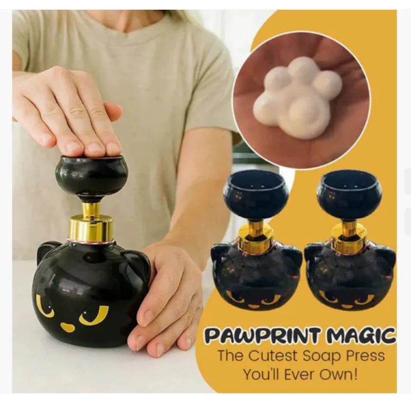 Black plastic cartoon cat-shaped foam soap dispenser with pump mechanism