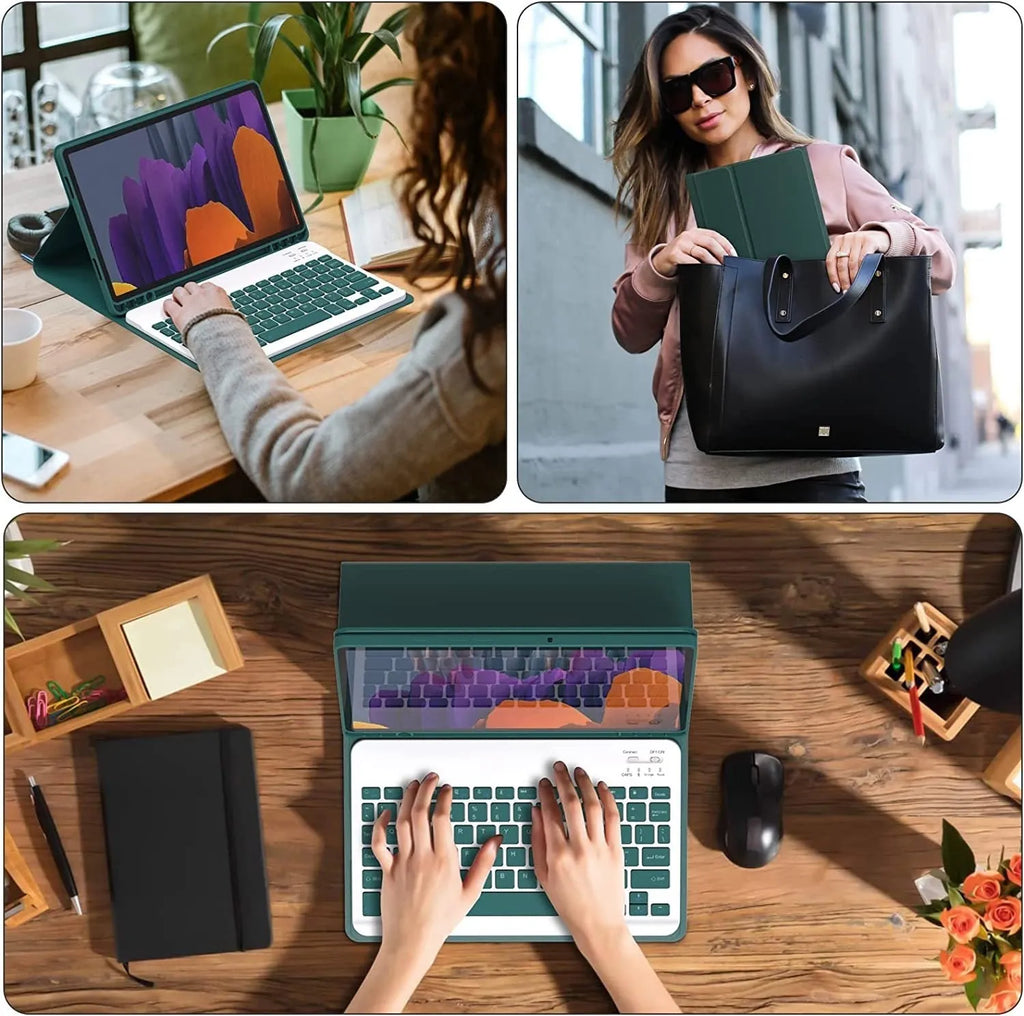 Samsung tablet in TPU leather case with Bluetooth keyboard and charging mouse in Business Black colour
