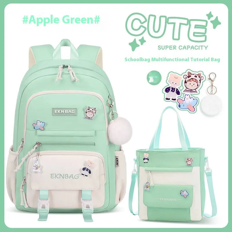 Girls' school backpack in Oxford cloth with curved shoulder straps and spine protection
