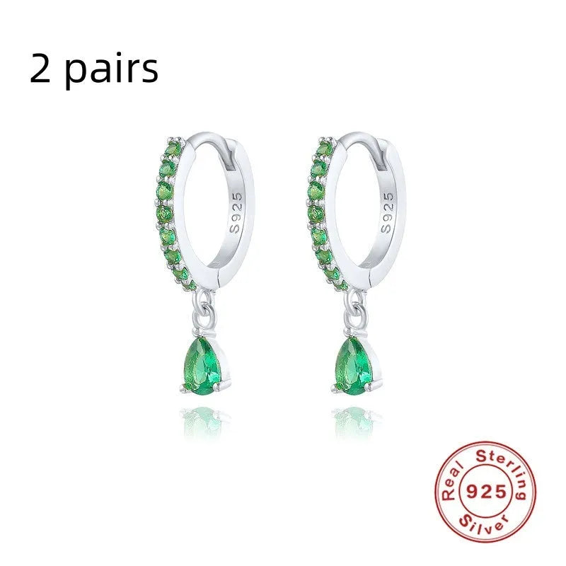 S925 sterling silver water drop earrings with geometric shape and diamond/gemstone accent options
