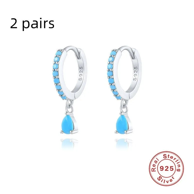 S925 sterling silver water drop earrings with geometric shape and diamond/gemstone accent options