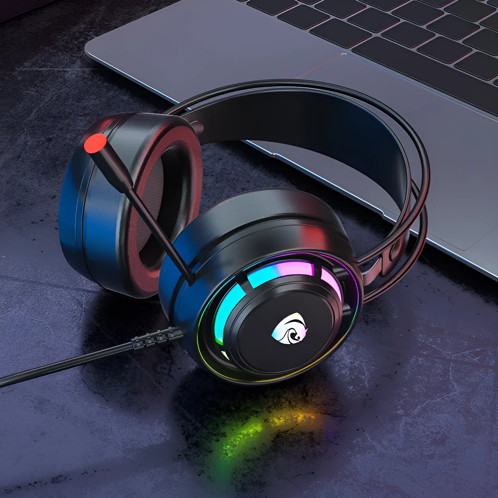 Black wired computer gaming headphones with microphone and over-ear design