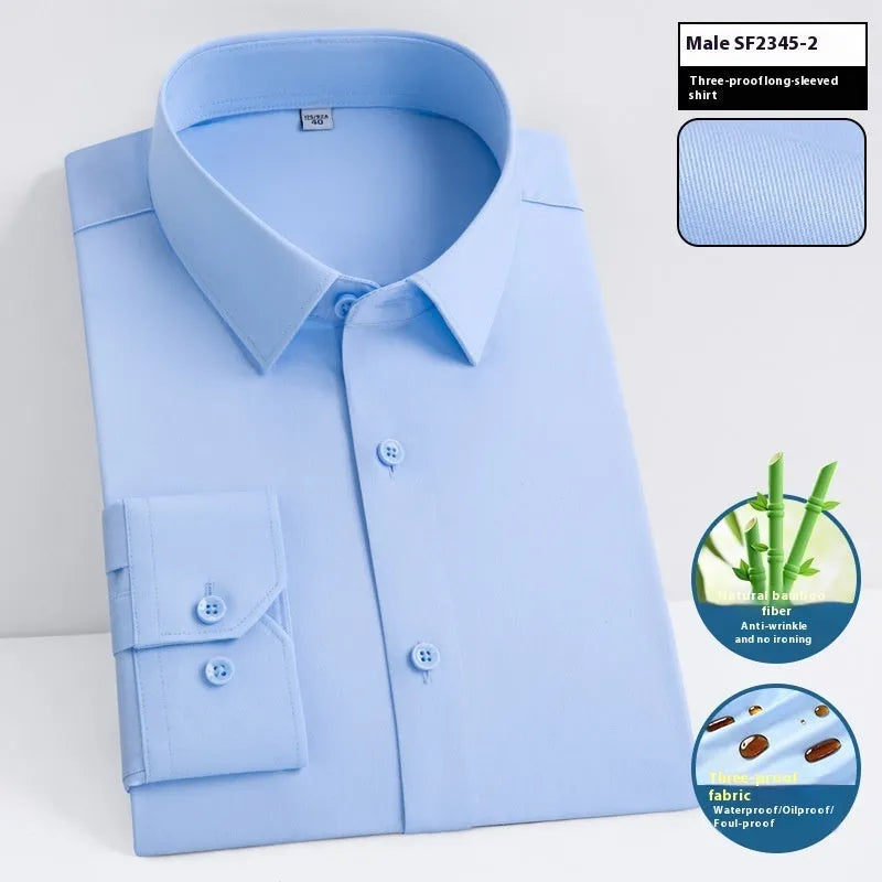 Men's slim fit business shirt in bamboo fibre with square collar, shown in a solid colour.