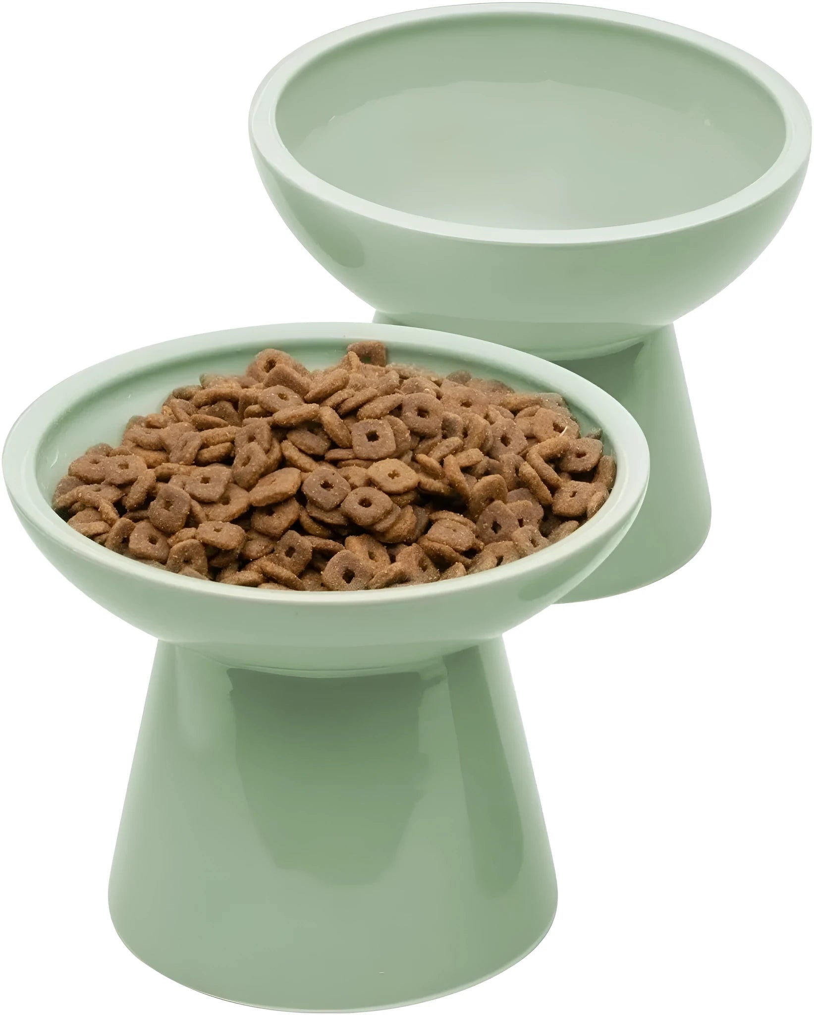 Extra wide elevated ceramic cat food and water bowl set in blue, green, pink or white