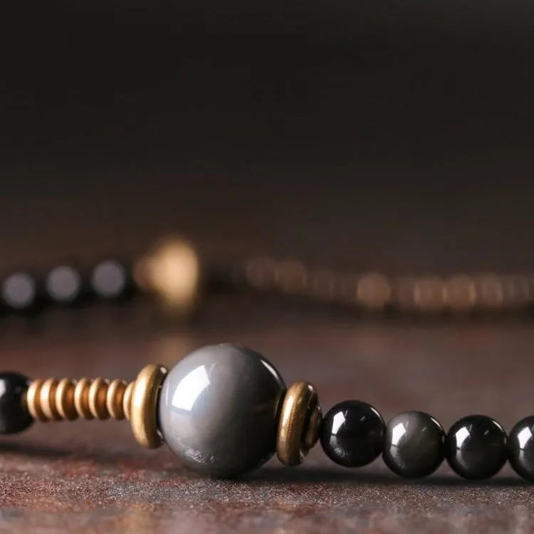 Black geometric beaded layered bracelet for unisex wear, natural style