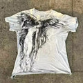 Men's gothic cartoon pattern short sleeve t-shirt in colour HQ929 on a size chart background.