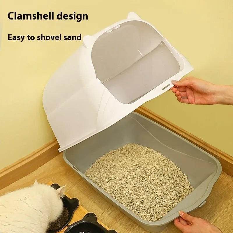 Oversized enclosed cat litter box in PP plastic, available in multiple colours including black and blue