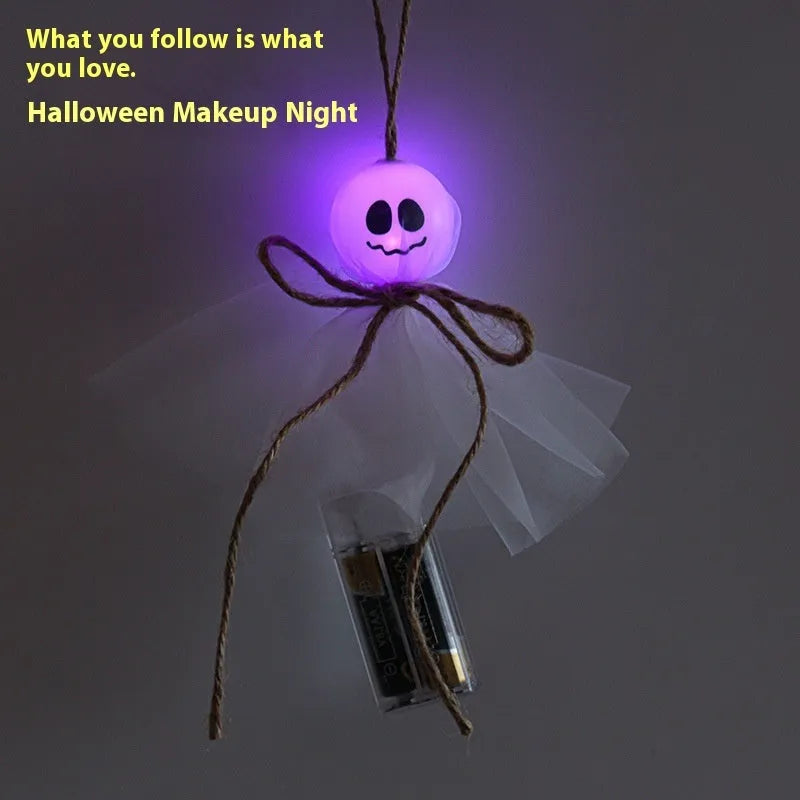 Halloween ghost-themed LED string lights with colourful beads and a battery box for cord-free decoration.