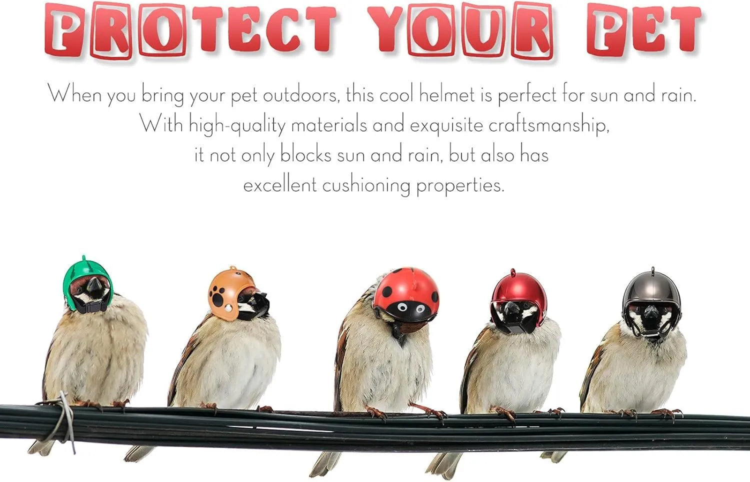 Small pet safety helmet for chickens and birds with adjustable elastic bands