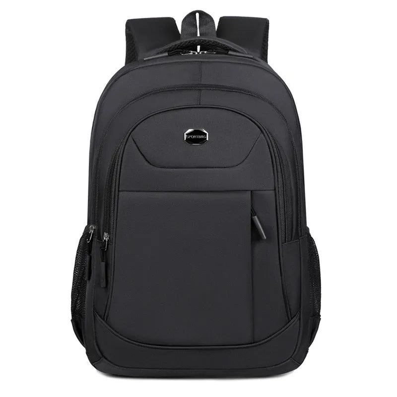 College student Oxford cloth backpack with curved shoulder straps and multi-layer compartments in black colour
