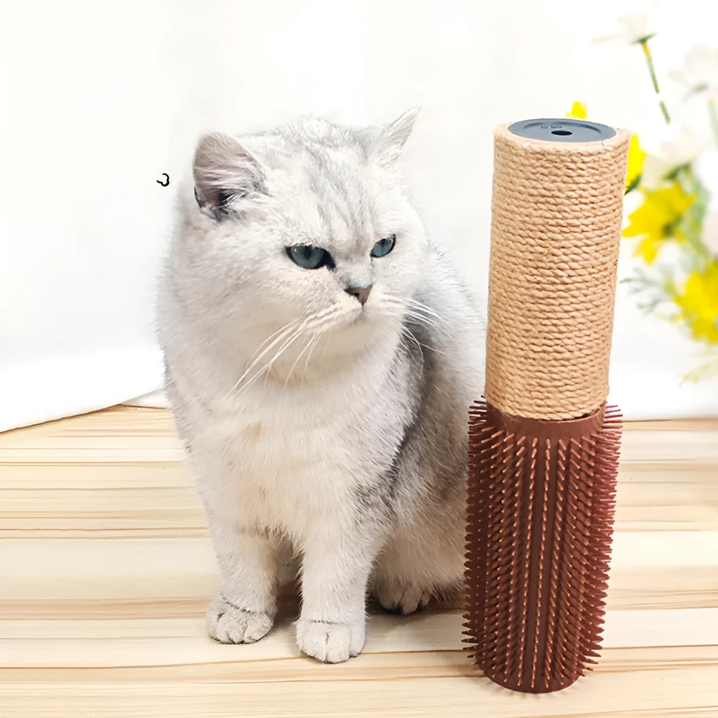 Brown sisal scratching post for cats measuring 30cm tall with 5.8cm square base