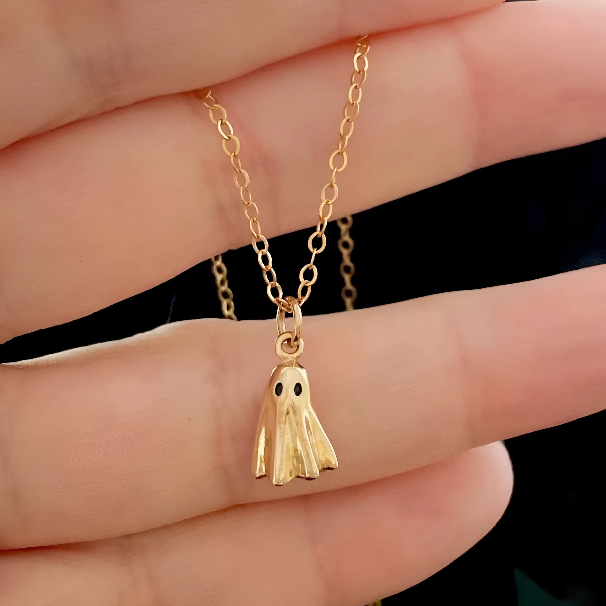 Ghost pendant necklace with titanium steel ghost charm on stainless steel twisted chain