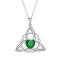 Close-up of a women's Celtic knot pendant necklace with geometric design in a choice of blue, lvzuan, red diamond or white diamond colour.