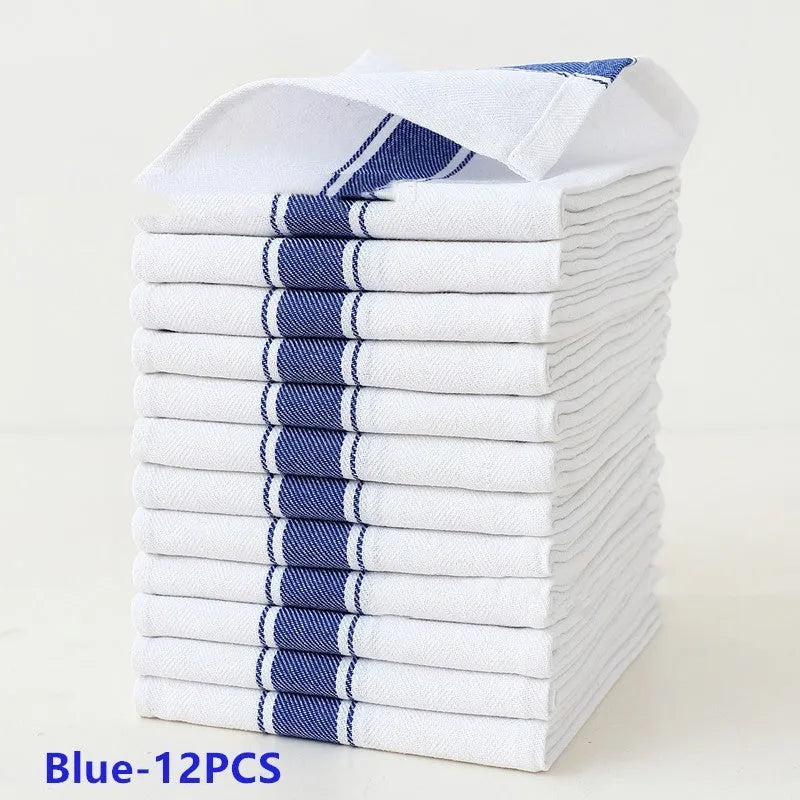Cotton polyester blended kitchen dish towels with striped pattern in assorted colours