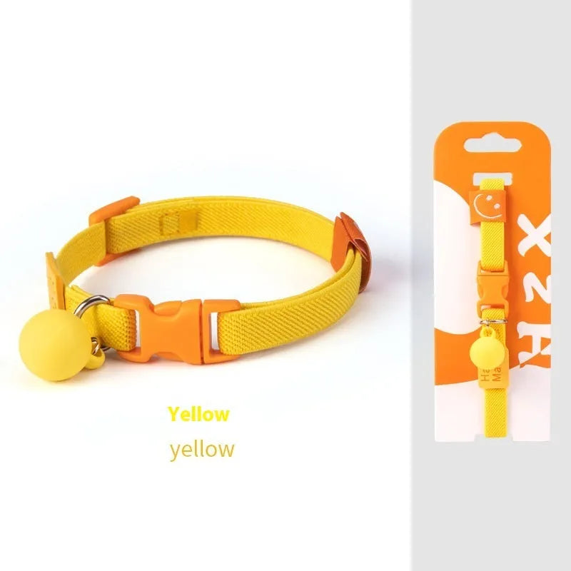 A high elasticity polyester pet collar for small dogs, shown in multiple solid colours on a white background.