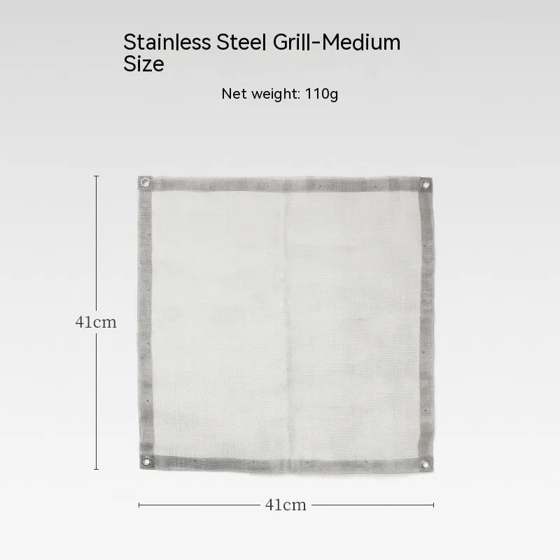 Silver stainless steel barbecue net and grill set for outdoor cooking with more than five people