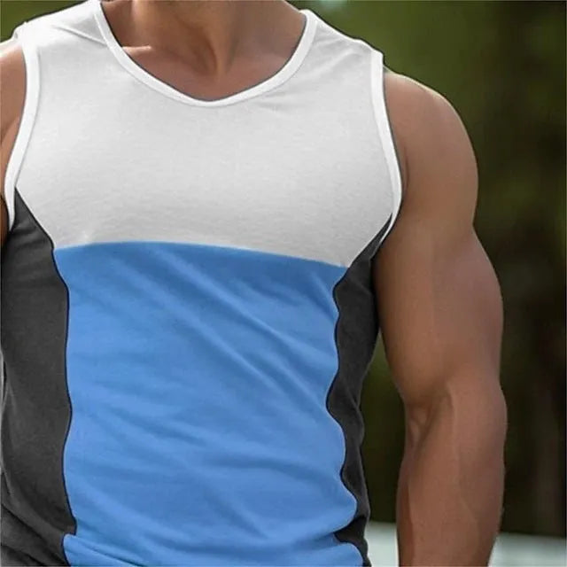 Men's blue cotton blend sports vest for running and fitness activities