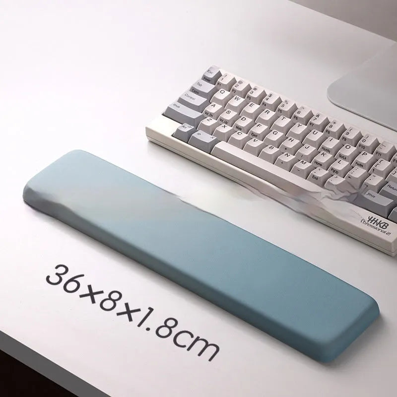 Square silica gel wrist rest mouse pad with strap on a desk, 250mm by 180mm, cloth surface
