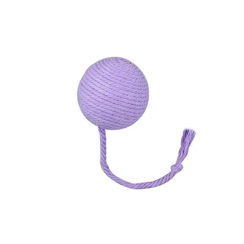 Colourful cat toy ball with rope and bell in green pink purple yellow options
