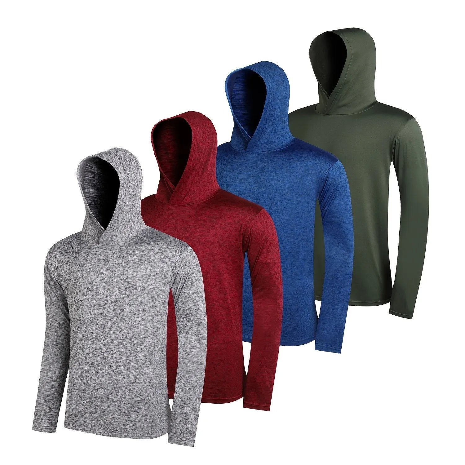 4-piece men's lightweight polyester hoodie set displayed in multiple colour options with size range S to XXXL