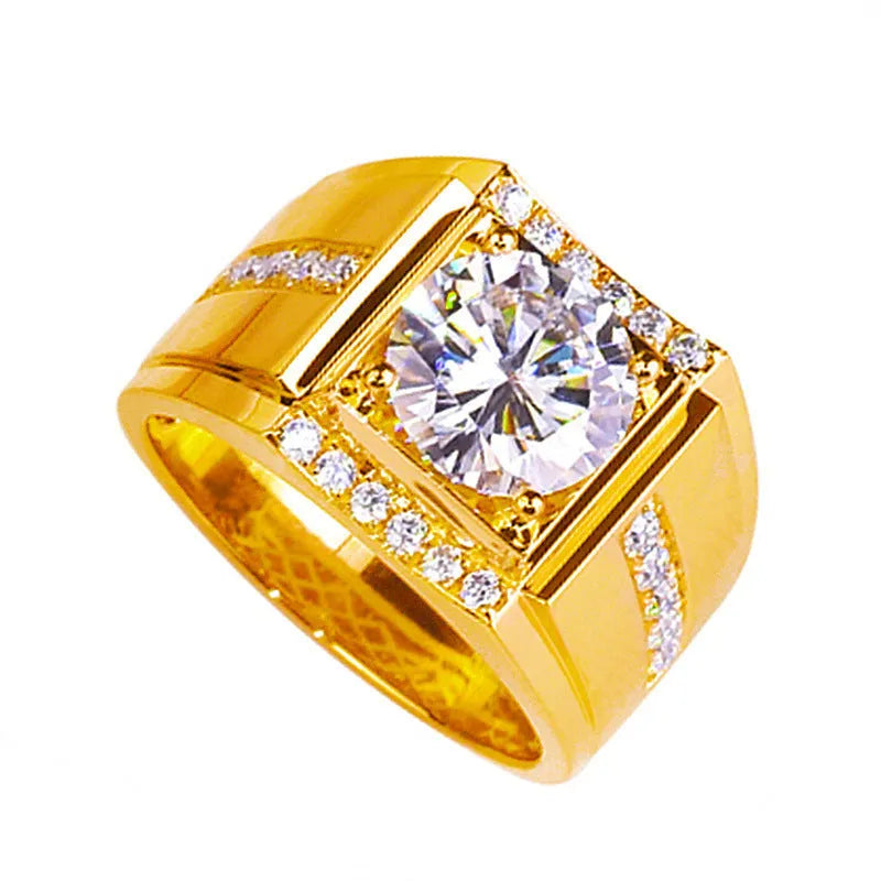 Men's adjustable geometric diamond ring with high carbon zircon in rose gold electroplated finish