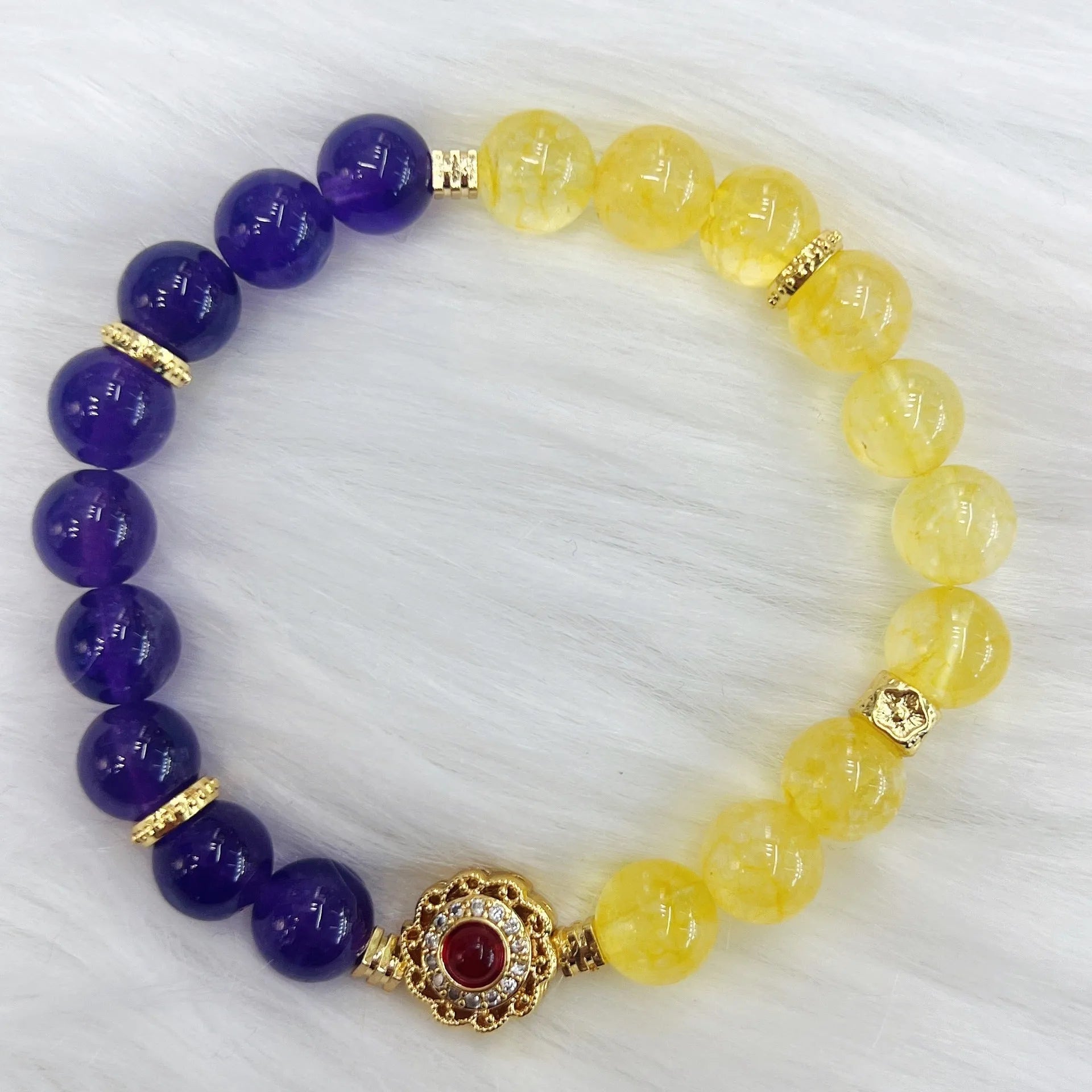 Handmade yellow and purple amethyst crystal bracelet for women with manual craftsmanship