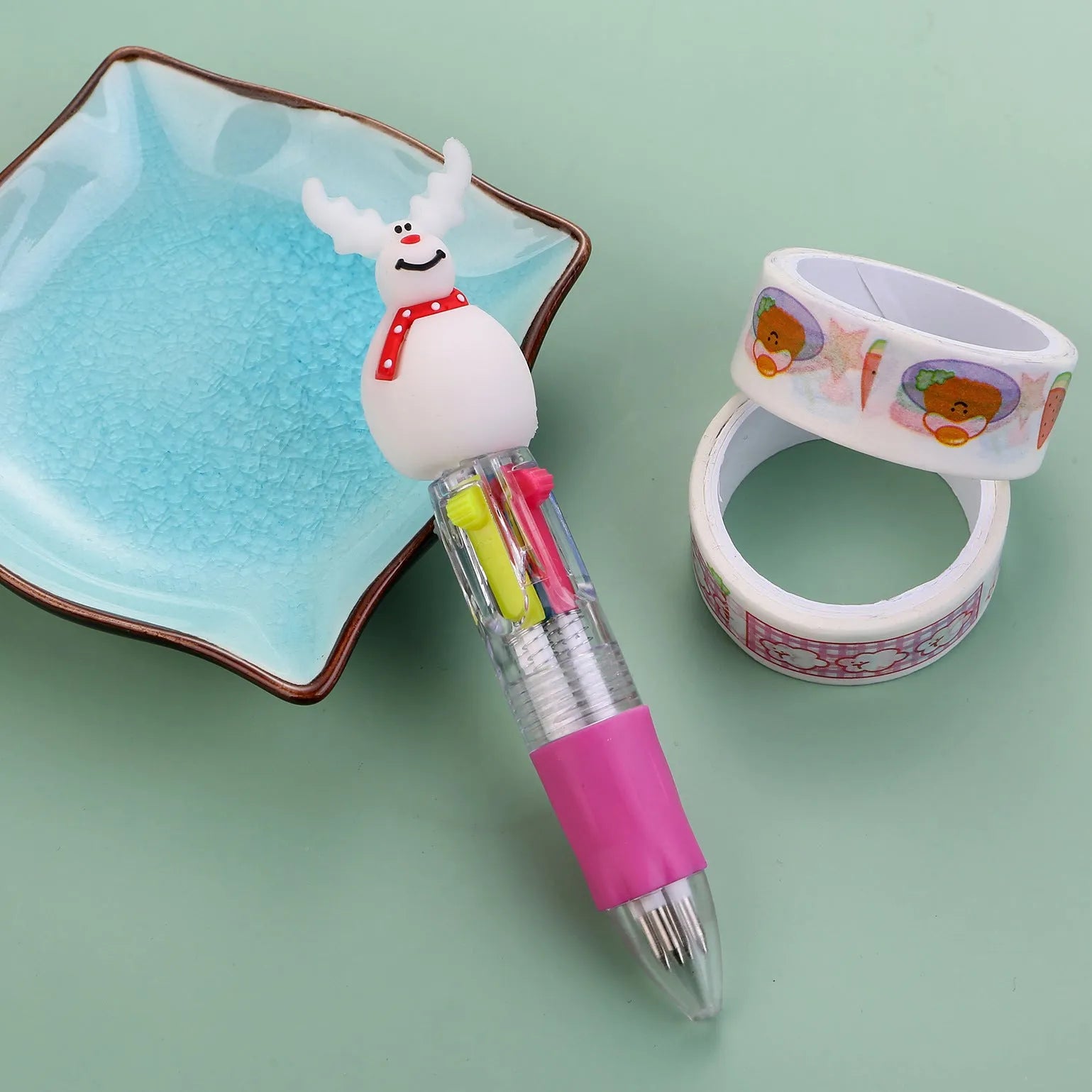 Christmas mini four-colour ballpoint pen with press mechanism and festive designs