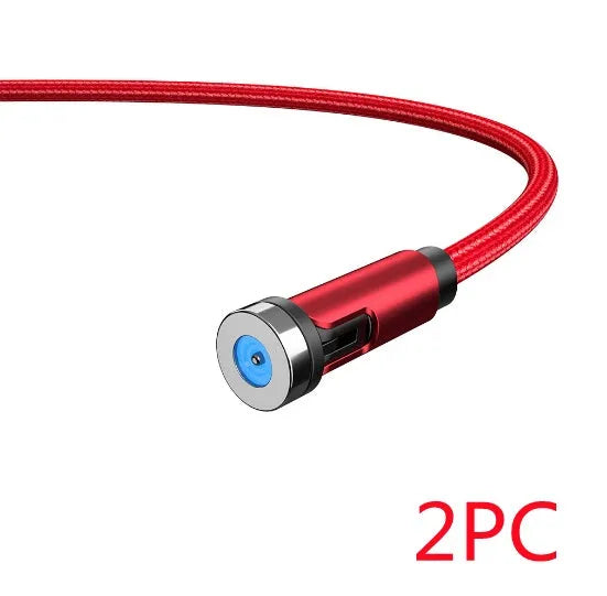 Essager rotating magnetic USB charging cable with LED light in black, shown with Android and Type-C magnetic tips.