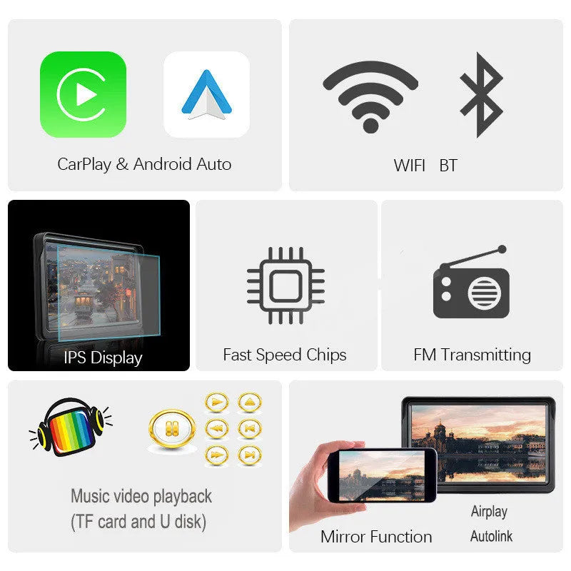 7-inch portable car smart display with rotating bracket showing navigation screen