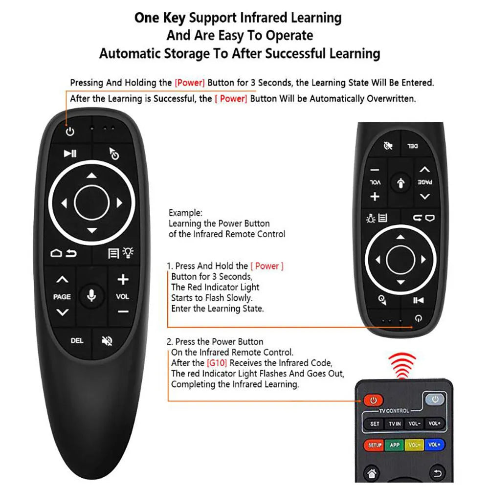 G10 G10S intelligent voice remote control with air mouse function showing silicone buttons on plastic shell