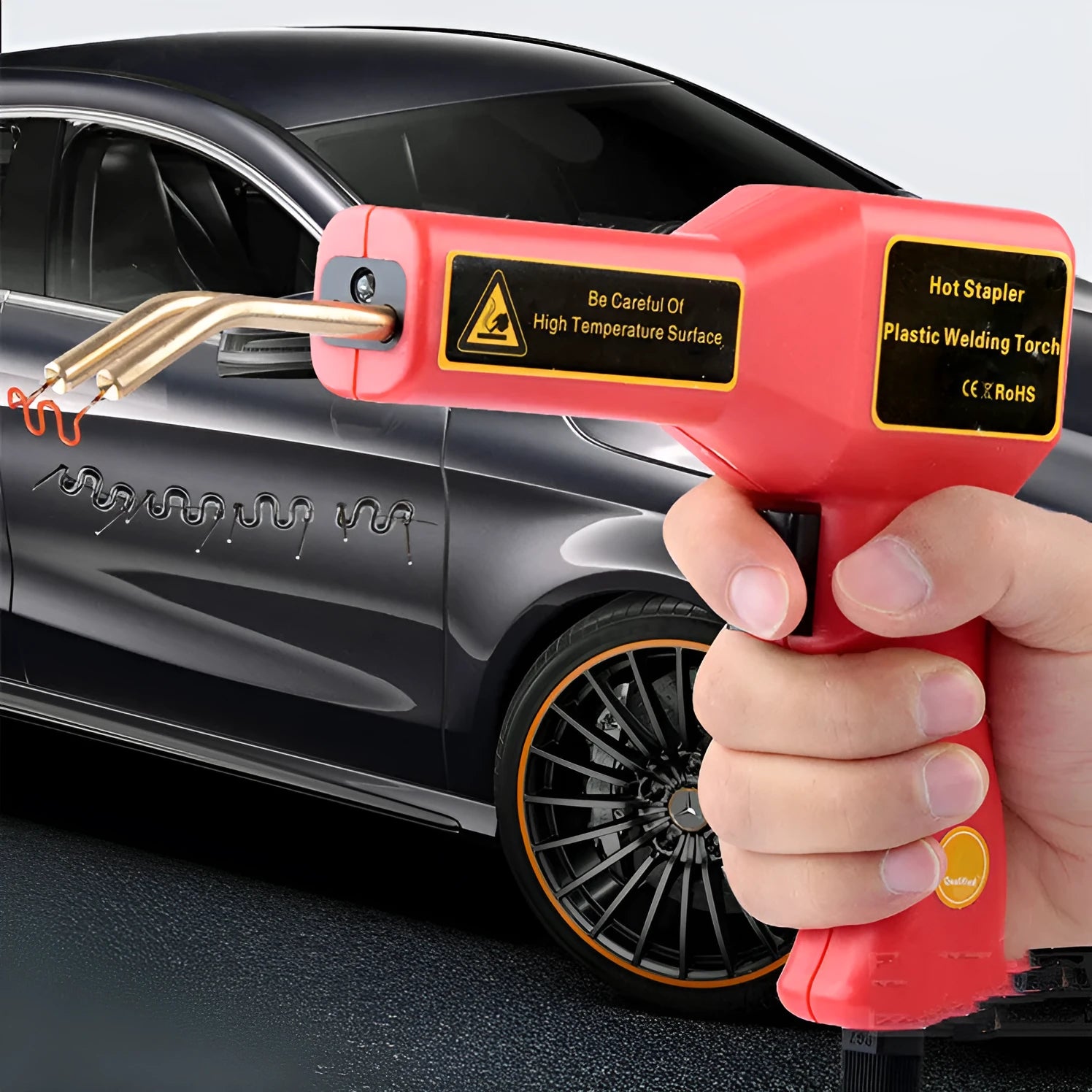 Professional plastic welding gun for car bumper repairs with LED light and 1.7m power cord