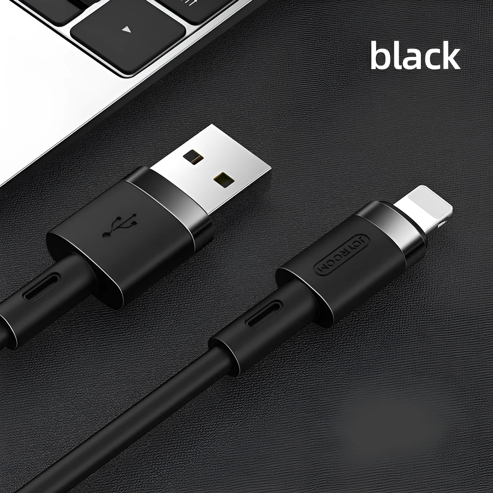 USB-C charging cable with straight connector in five colour options showing black, purple, red, white, and yellow variations