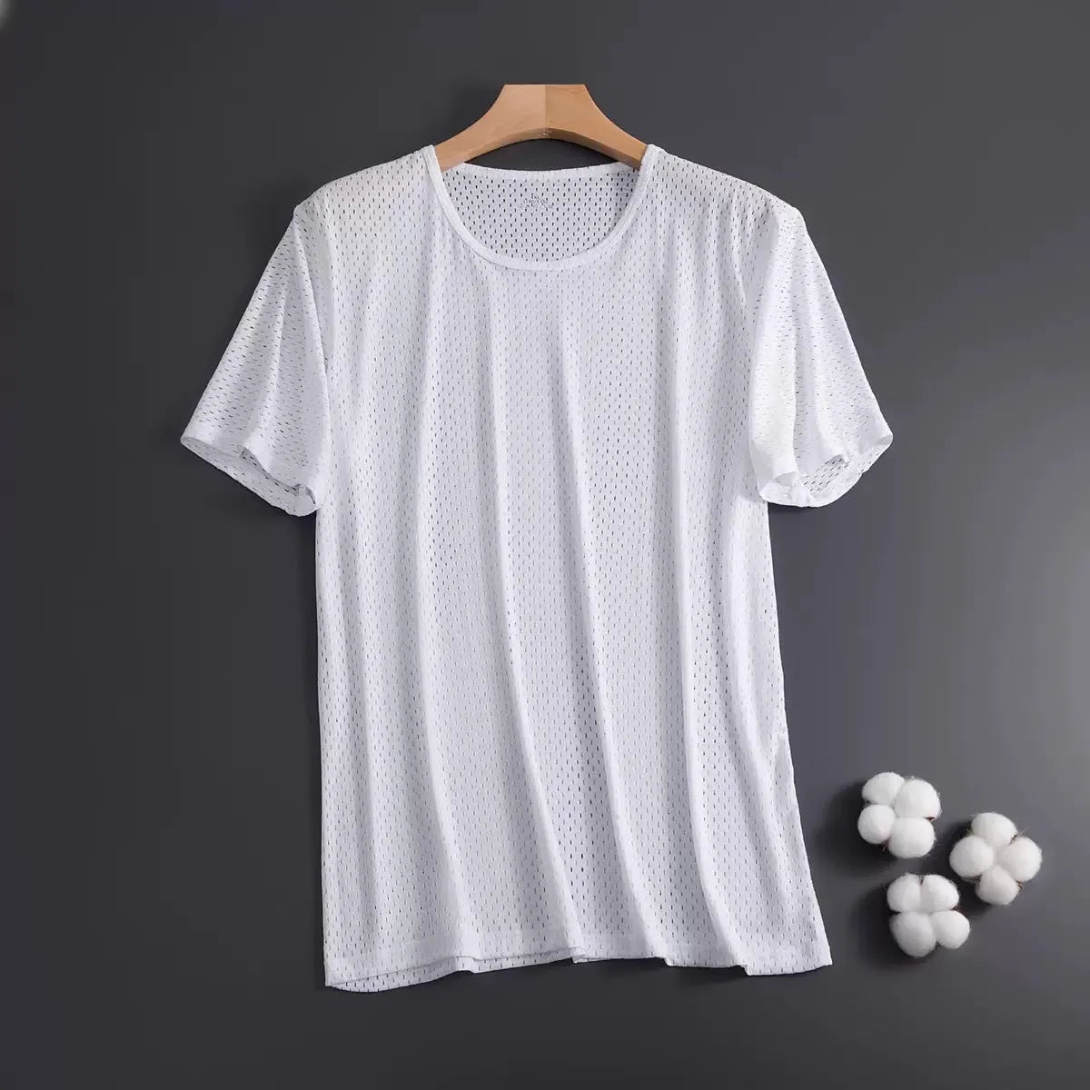 Men's ice silk short sleeve t-shirt in loose fit regular cut, shown in available colours black, white, navy blue, gray and wine red