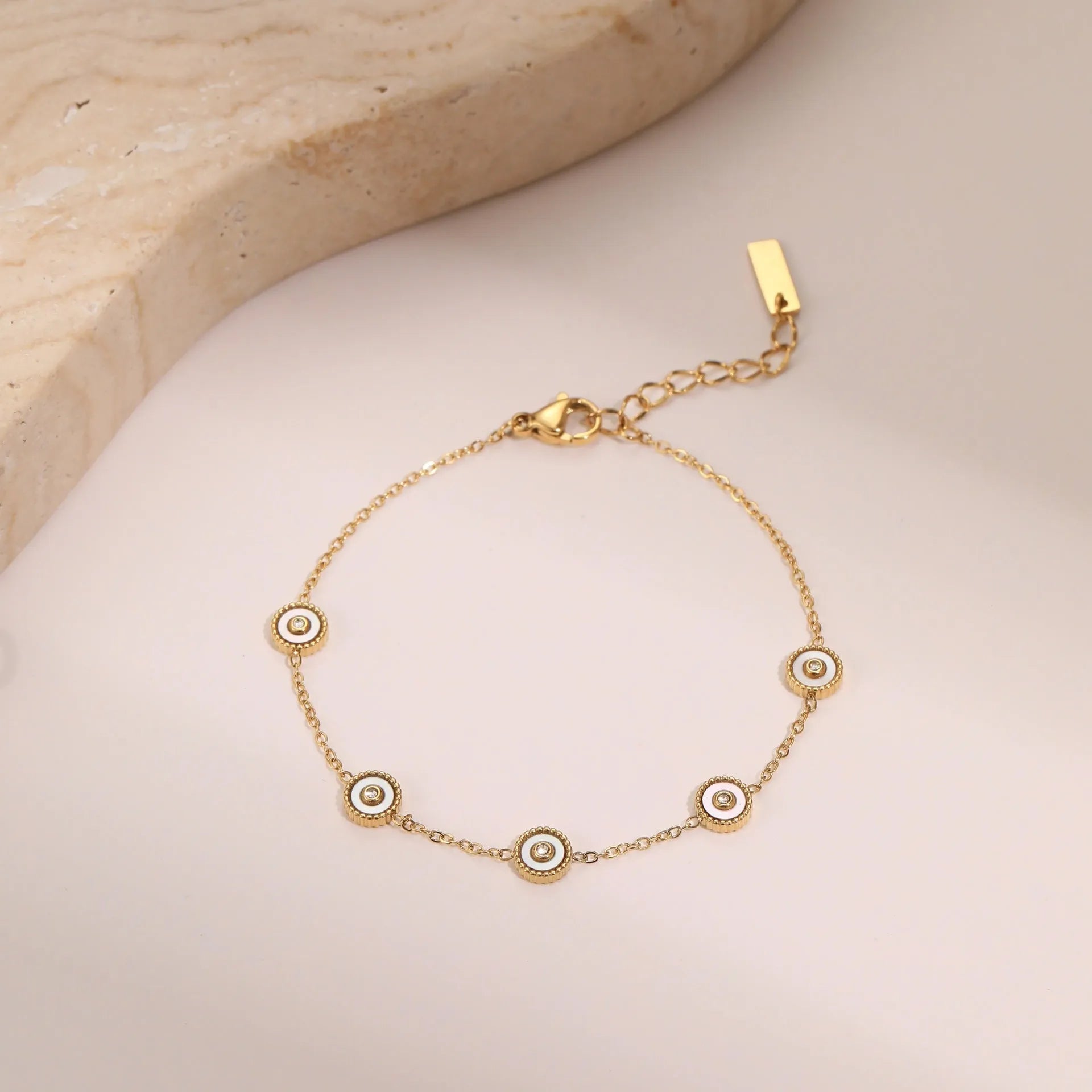 Women's geometric fritillary pattern bracelet and necklace set with 18K gold plating over stainless steel