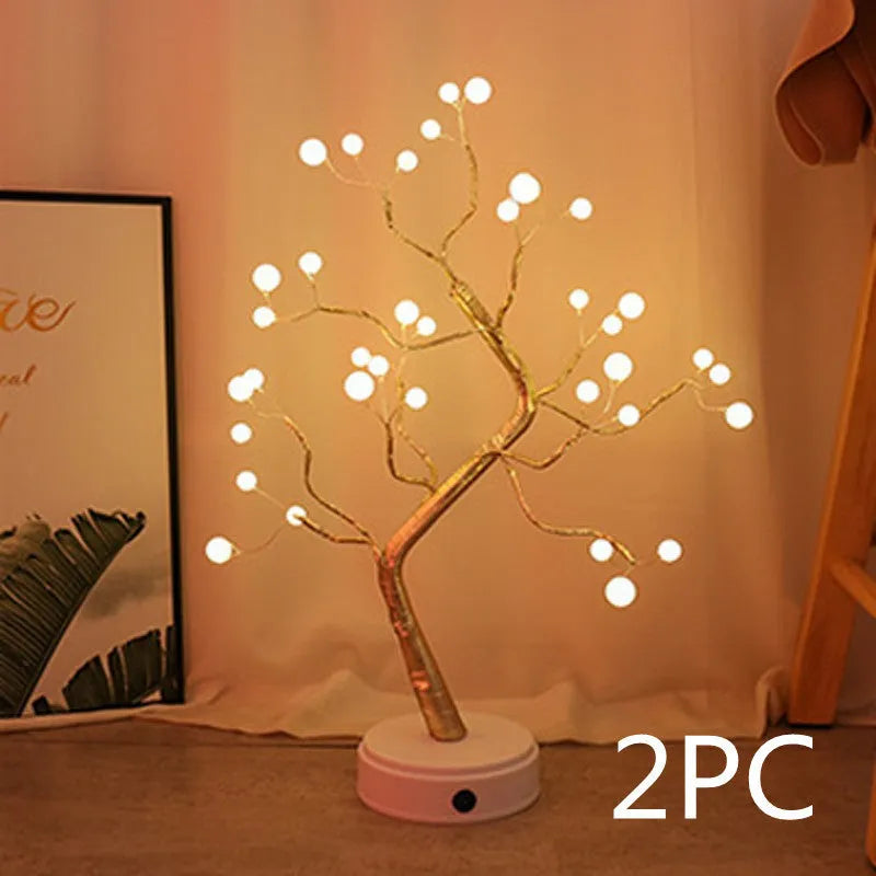 USB-powered Christmas tree light with touch control and 108 LED lights in festive decoration setting