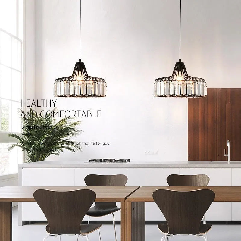 Modern crystal chandelier ceiling lamp with sun lamp design in black iron finish