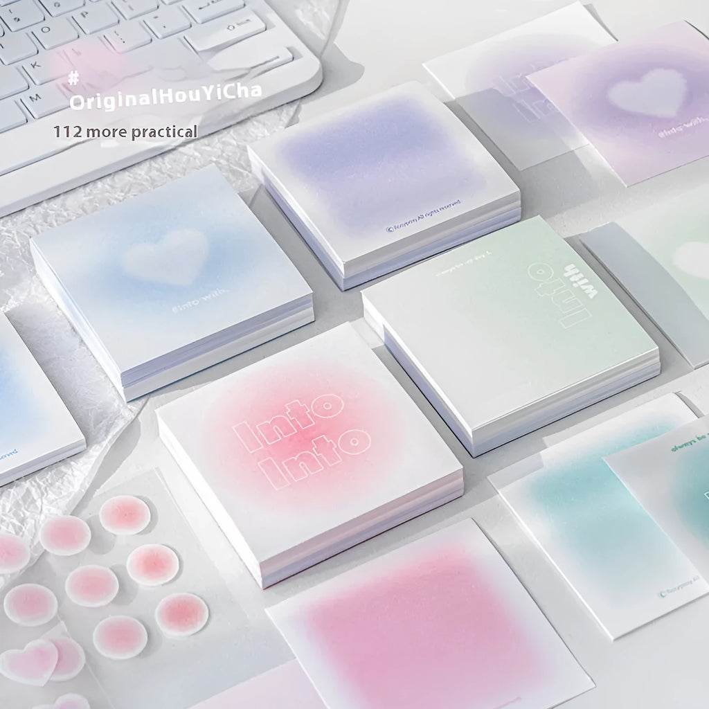 70mm square multifunctional notepad with gradient parchment design in blush, green, purple, or blue