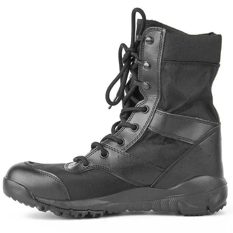 Summer Yulong tactical desert boots in black and sand for hiking and climbing