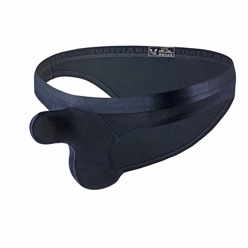 Men's thin solid colour low waist nylon underwear shown in multiple colour options.