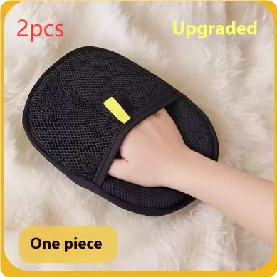 Black pet grooming glove with silicone bristles for removing hair from dogs cats rabbits