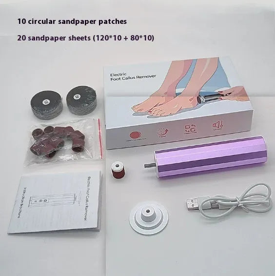 Electric foot callus remover and nail trimmer set with USB cable and exfoliating discs
